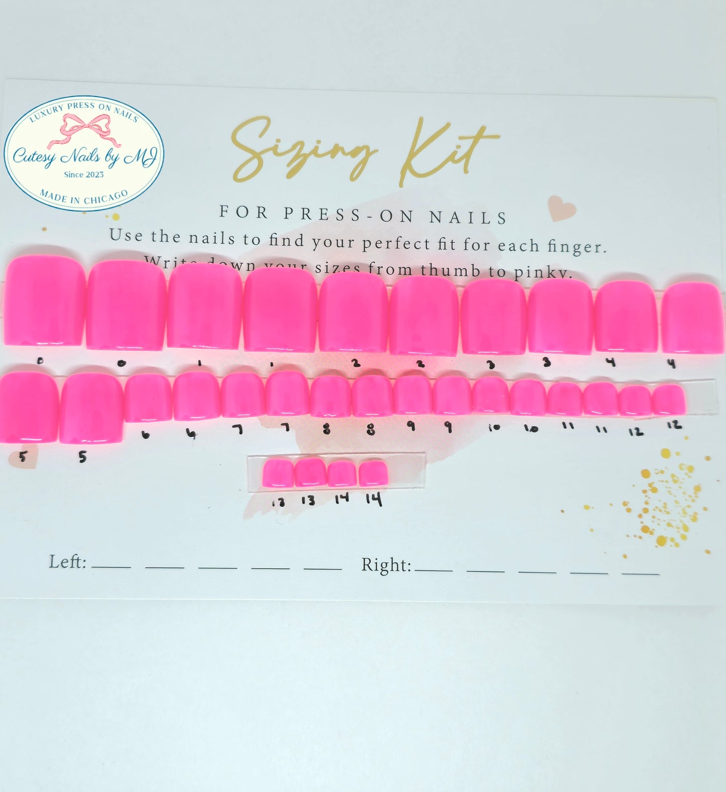 a toe press on nails ready to wear sizing kit displayed on a nail card