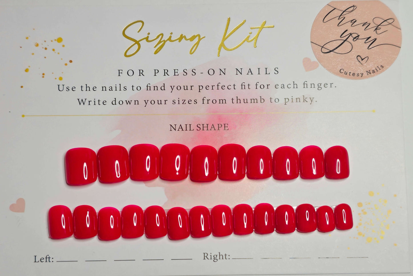 press on nails ready-to-wear sizing kit displayed on nail card